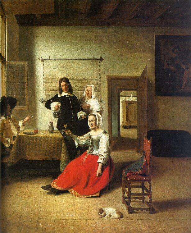 Pieter de Hooch Woman Drinking with Soldiers